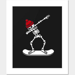 Dab dabbing skeleton snowboard Posters and Art